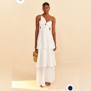 Farm Rio Off White Flower Maxi Dress Anthropologie linen cotton